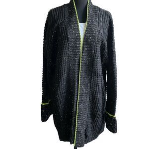 Express Chunky Knit Oversized Cardigan Women M/L Black Open Front Boho Lagenlook